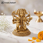 Brass Panchmukhi Anjaneya Statue | Five-Faced Bajrangbali Idol | Handcrafted Hanuman Murti | Vastu & Pooja Decor