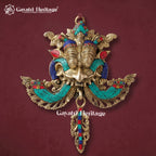 Brass Kirtimukha Mask – Tibetan Style Wall Hanging with Stone Inlay, Nazar Battu & Main Door Decor