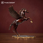 Brass Flying Horse Statue | Brown & Golden Pegasus Figurine | Antique Finish Handmade Home Decor Gift