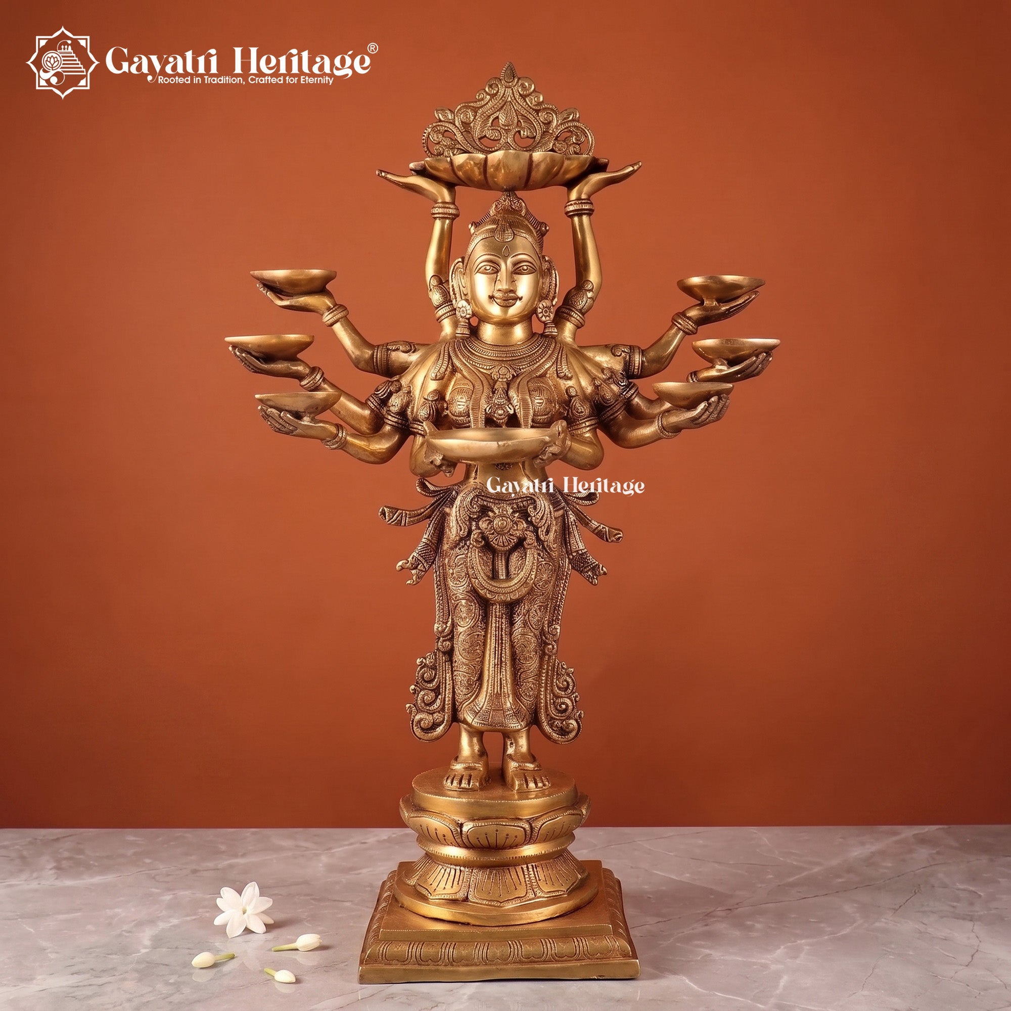 Brass Ten-Armed Deep Lady - Goddess Lamp  Decor | Gayatri Heritage