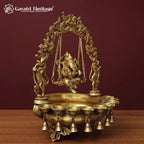 Brass Ganesha Swing Urli Bowl with Diyas & Bells, Handcrafted Ganesh Pooja Decor, Diwali Home Temple Decoration