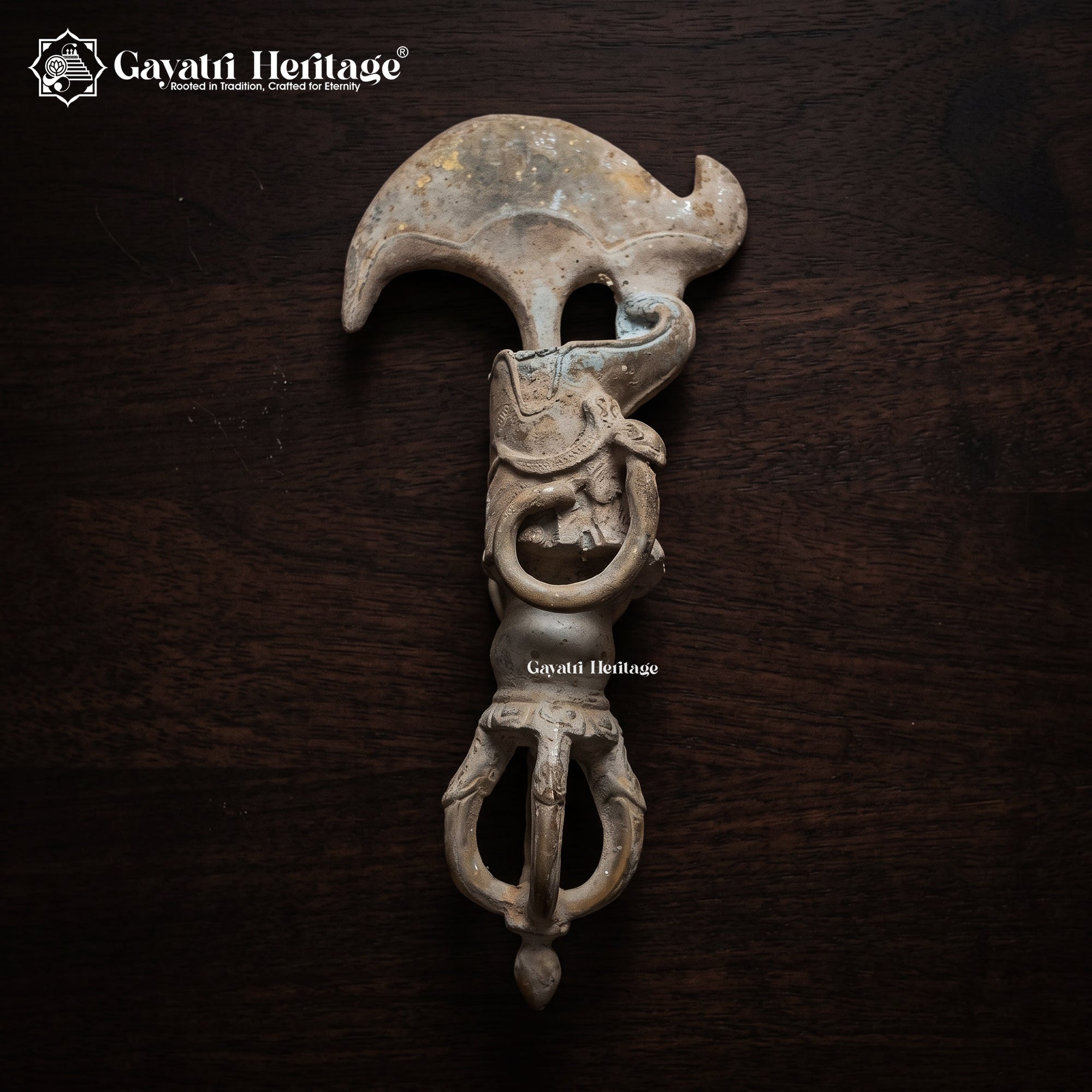 Old Bronze Ceremonial Axe | Elephant Head Design | Antique Himalayan Ritual Artifact | Vintage Tribal Decor