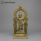Handcrafted Brass Murugan Idol | Green Patina Finish with Kirtimukha Arch | South Indian Temple Decor