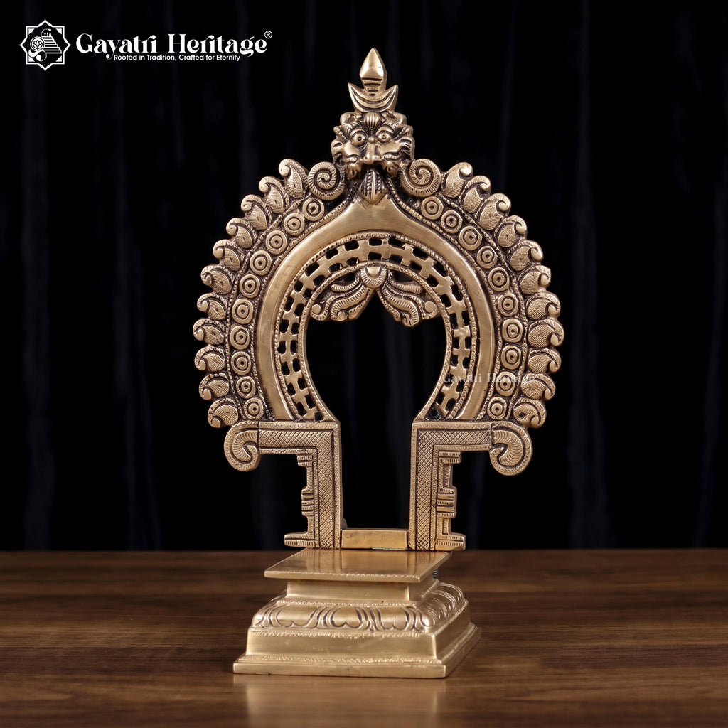 Brass Prabhavali with Kirtimukha and Yali | Traditional Temple Idol Arch (10 Inch)