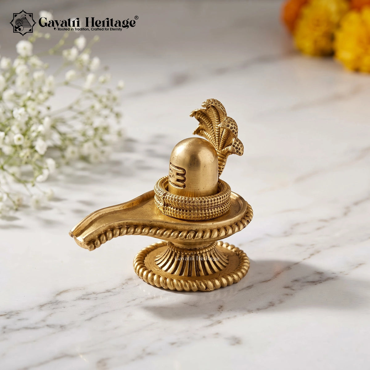 Brass 3D Shivling with Naga Snake | Handcrafted Shiva Lingam Idol | Hindu Pooja & Home Mandir Decor | Spiritual Gift