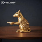 Brass Mushak Diya Statue | Ganpati’s Rat Vahana Oil Lamp Holder | Handcrafted Brass Pooja & Home Decor