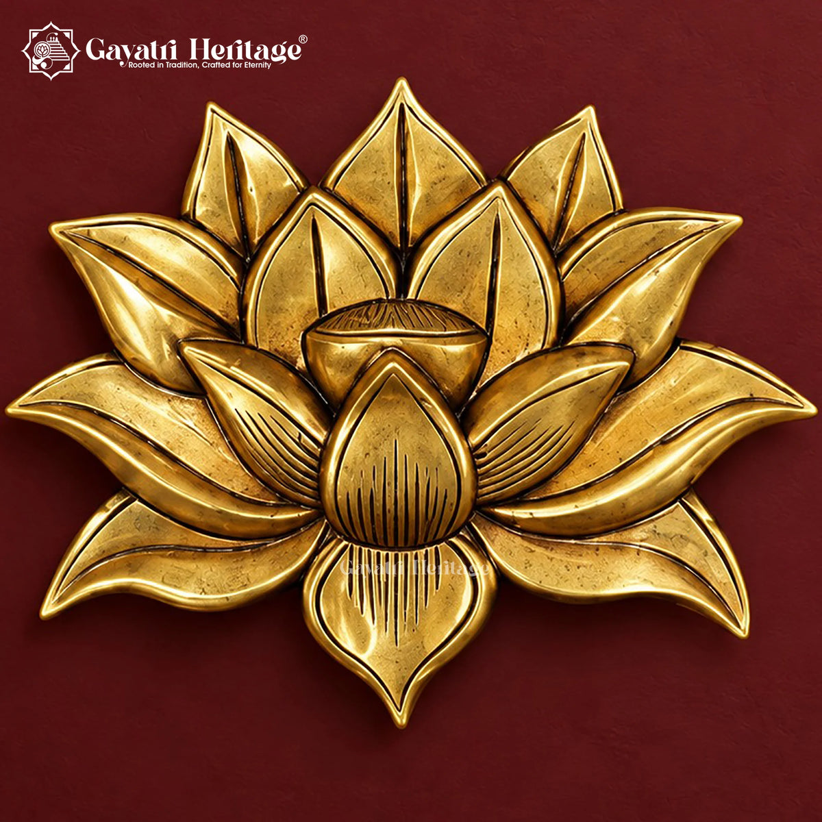 Brass Lotus Wall Hanging | Antique Gold Finish Flower Art | Handmade Wall Decor for Home