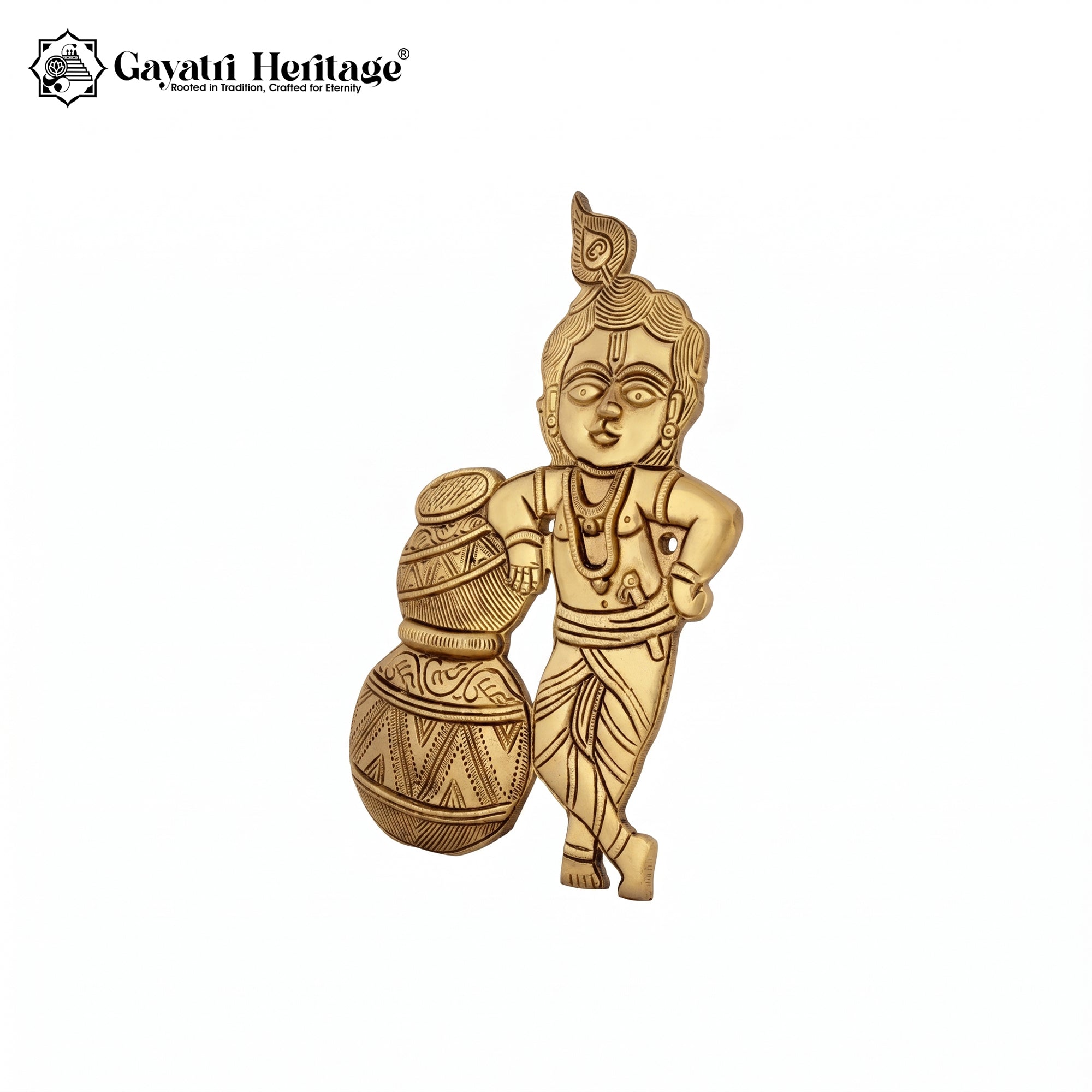 Brass Bal Krishna Matki Wall Hanger |  Handcrafted Krishna Idol Wall Art | Pooja Room  Decor | Gayatri Heritage