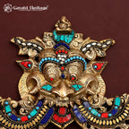 Brass Kirtimukha Wall Hanging with Stone Inlay – Nazar Battu Mask, Vastu Entrance & Door Decor