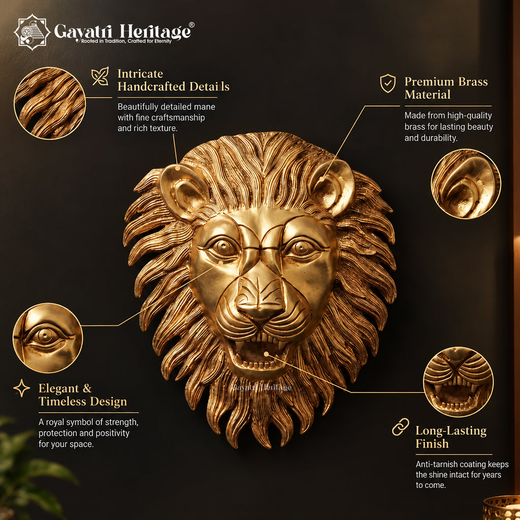 Brass Lion Face Wall Art | Roaring Lion Head Sculpture | Luxury Home Entryway Decor