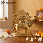 Brass Durga Maa Idol on Lion | Antique Gold Finish Goddess Sculpture | Hindu Pooja & Home Decor