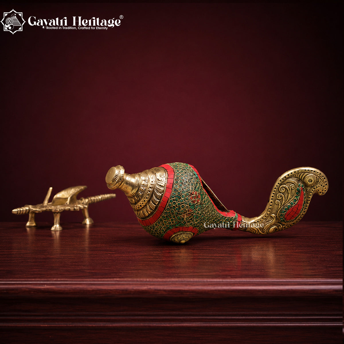 Brass Shankh with Stand in Stone Work – Divine Decor | Gayatri Heritage