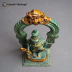 Brass Murugan Idol with Vel & Peacock | Antique Green Patina Kartikeya Statue with Kirtimukha Arch