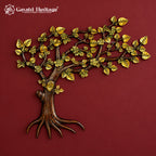 Brass Kalpavriksha Tree of Life Wall Art | Brown Gold Finish Hanging Sculpture | Handmade Living Room Decor