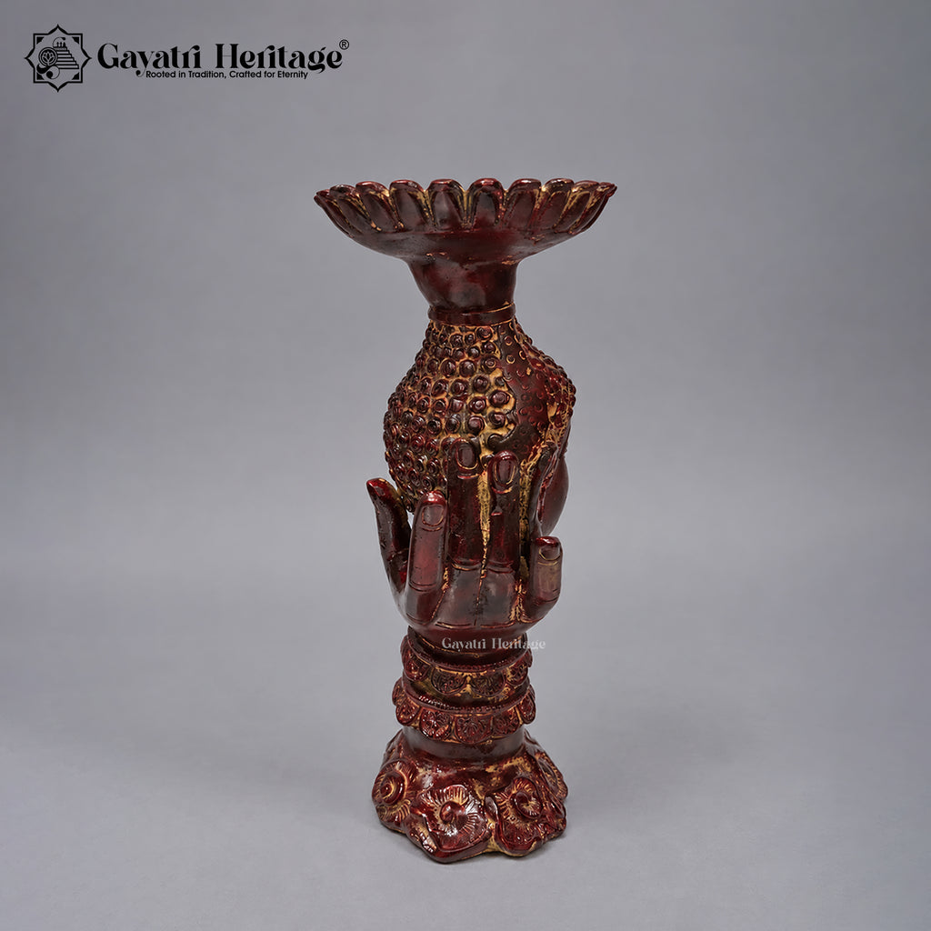 Brass Buddha Palm Candle Holder | Antique Red Finish | Handcrafted Buddha Statue for Home Decor