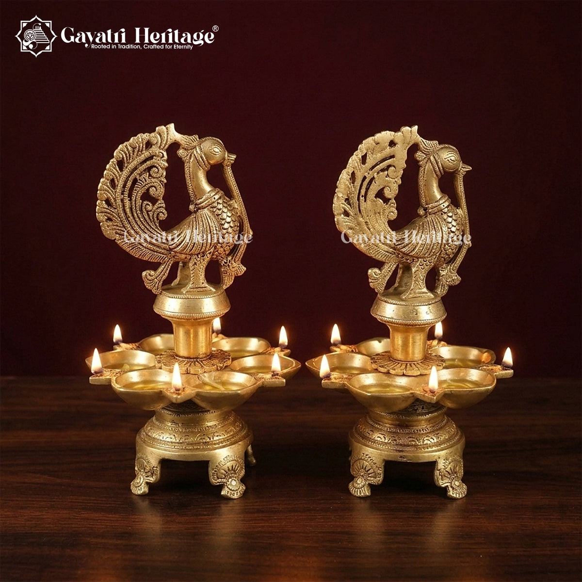 Brass Sparrow Diya, 11 inch, handcrafted by Gayatri Heritage