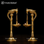 Brass Parrot Lamp (Pair), 7.5 inch, handcrafted by Gayatri Heritage