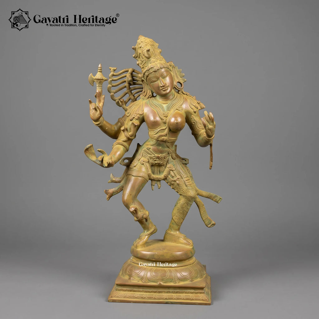 Brass Ardhanarishvara Statue, Dancing Shiva Parvati Sculpture, Antique Patina Hindu Deity Idol, Handcrafted Collector Decor
