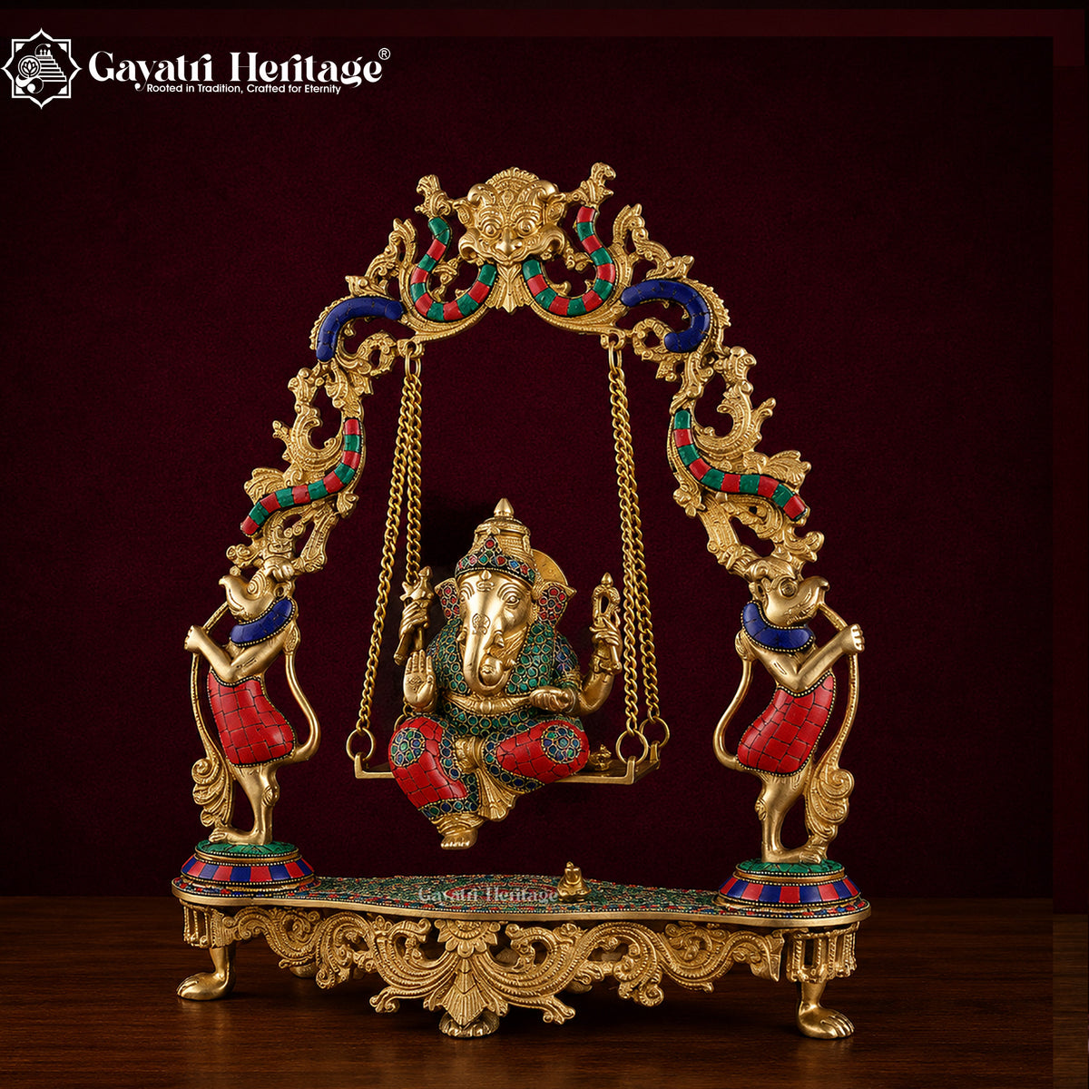 Brass Ganesha Jhula – Stonework Swing for Lord Ganesh | Gayatri Heritage