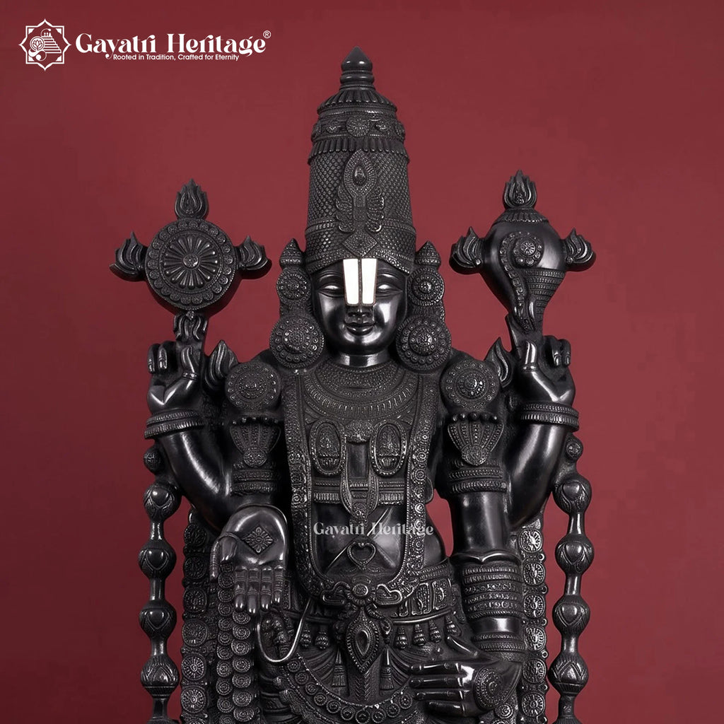 Black Brass Venkateswara Swamy Idol | Large Tirupati Balaji Statue for Temple