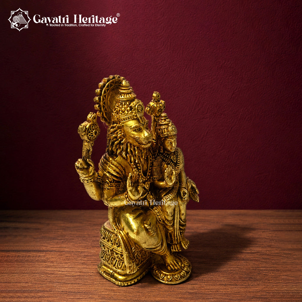 Brass Narasimha Idol | Lord Vishnu Lion Avatar Statue | Antique Gold Ugra Narasimha Murti | Hindu Pooja Room Decor | Spiritual Gift