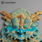 Kirtimukha Brass Wall Hanging – Turquoise Patina Temple Guardian Face, Handcrafted Indian Décor