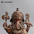 Brass Ganesha Statue | Antique Finish Ganesh Idol Seated on Lotus | 16 Inch Hindu God Home Decor