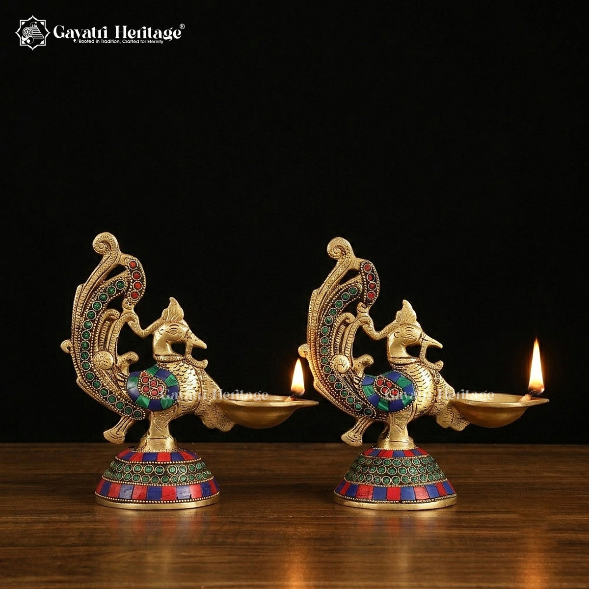 Brass Peacock Diya Set – Traditional Lighting Decor | Gayatri Heritage