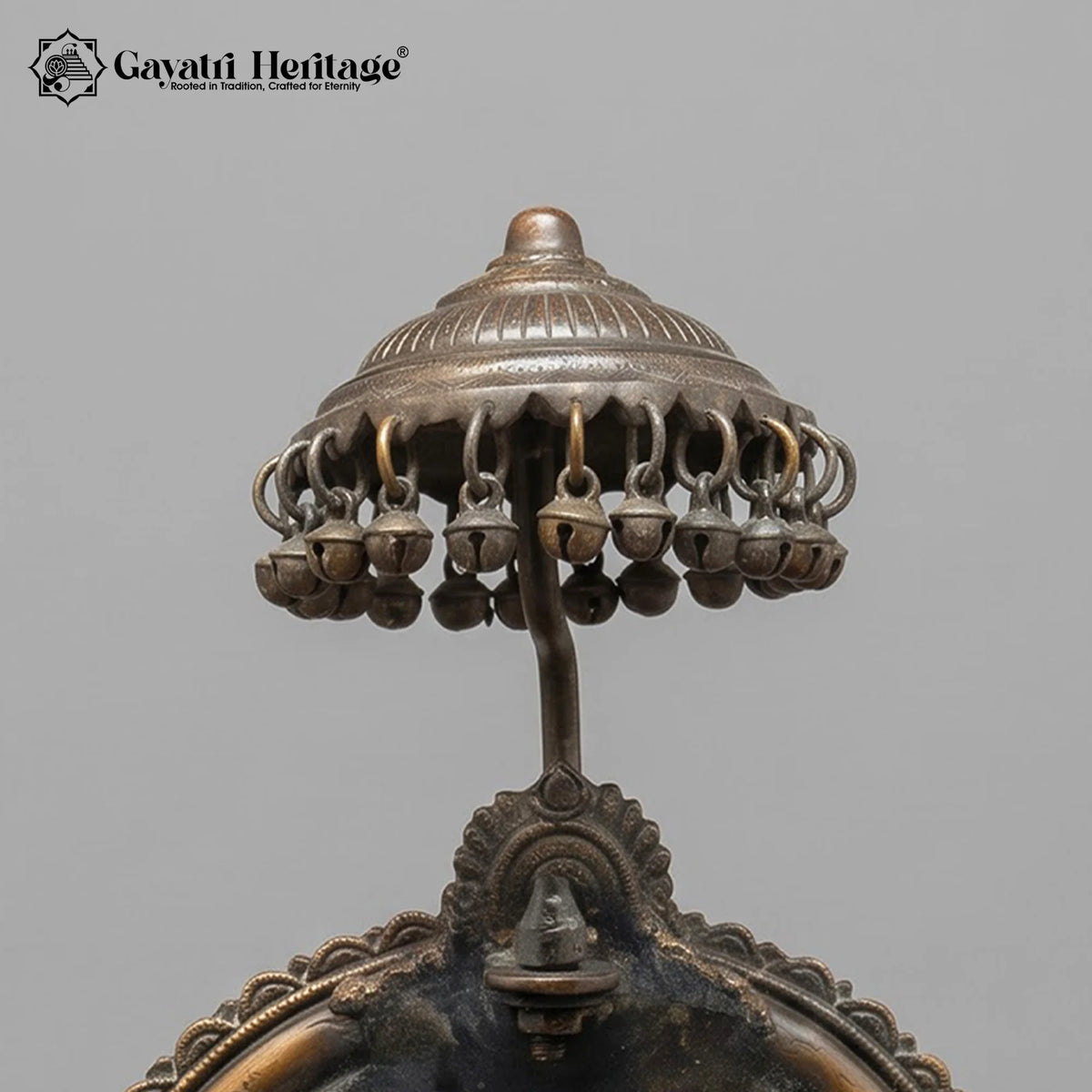 Handcrafted Brass Ganesha Idol with Throne & Umbrella Bells | Antique Black Gold Ganesh Statue