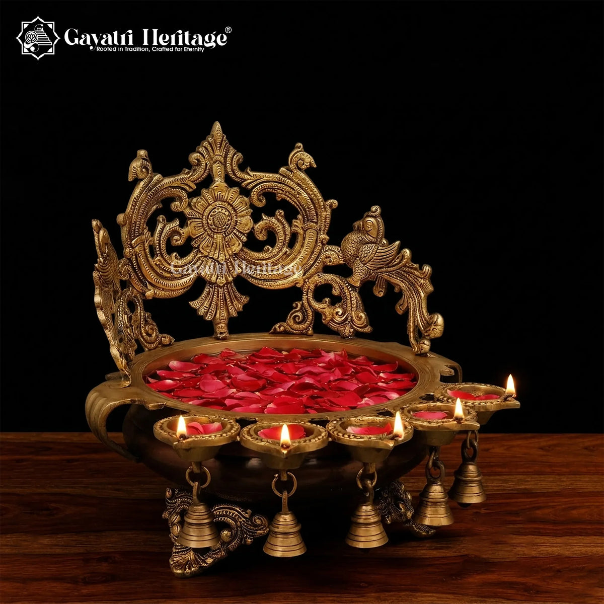 Brass Urli with 5 Diyas – view 2 of 3