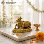 Brass Nandi Statue, Sitting Nandi Bull Idol, Shiva Temple Murti, Pooja Room & Home Mandir Decor