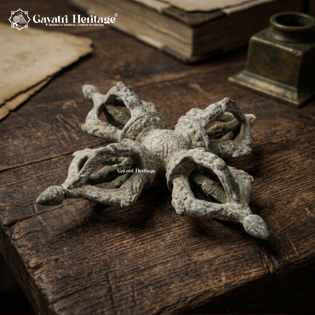 Antique Tibetan Double Vajra (Vishwavajra) | 100+ Year Old Bronze Ritual Object | Rare Altar Piece | Himalayan Collectible