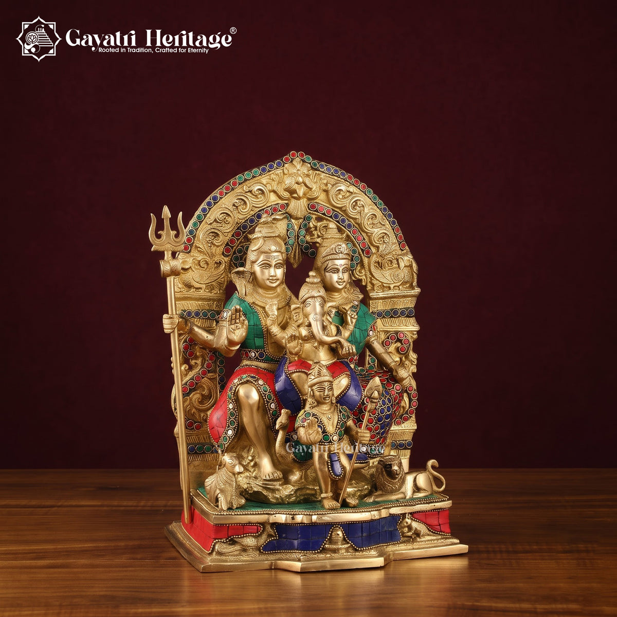 Brass Shiva Family – Stone Work Idol for Pooja Room | Gayatri Heritage