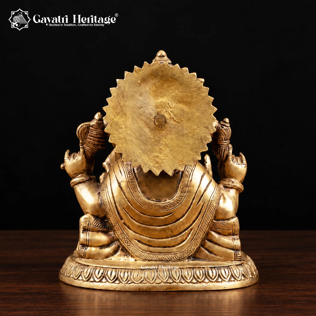 Brass Ganesha Idol on Lotus Base, Traditional Indian Temple Murti, Handcrafted Ganpati Statue for Home Mandir