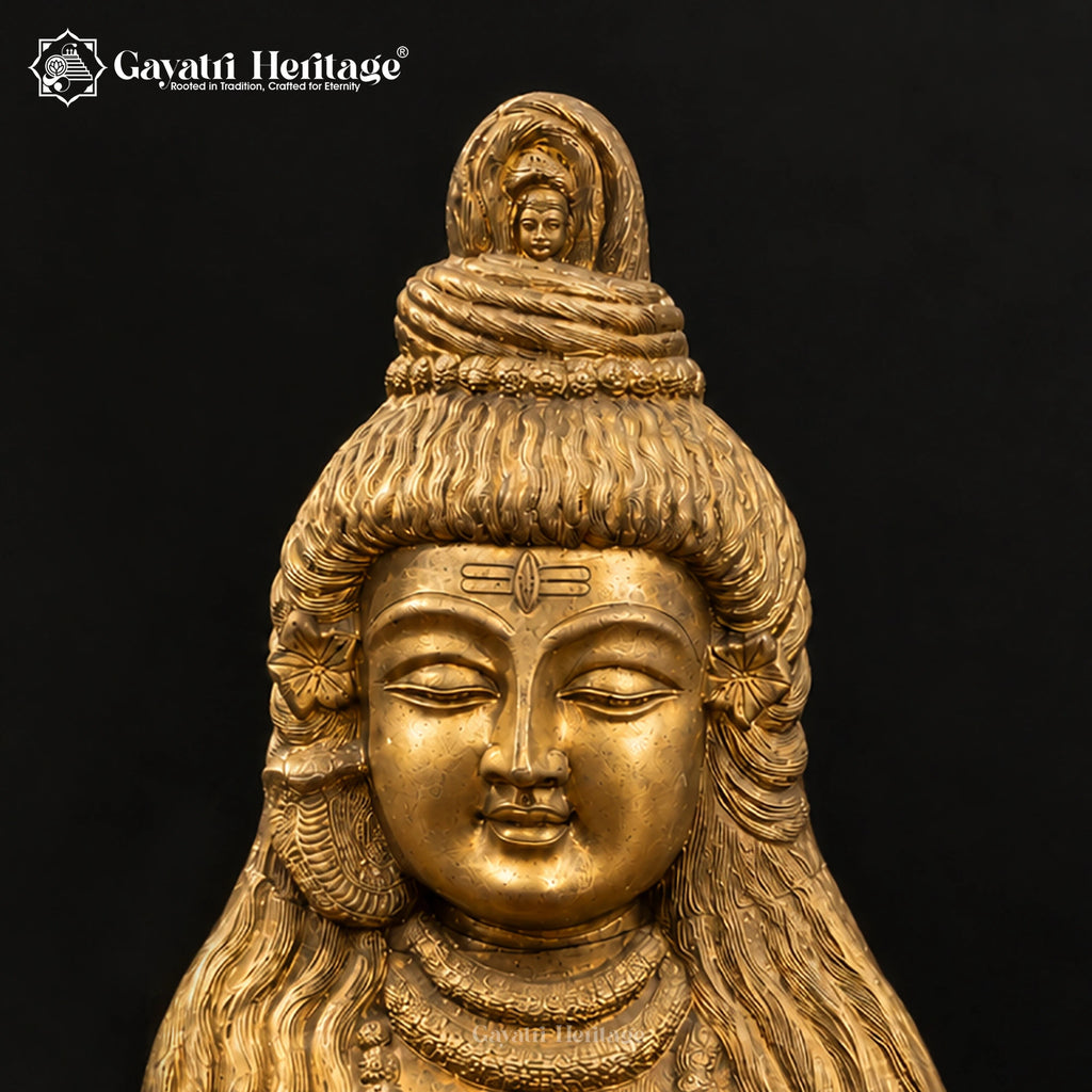 Brass Shiva Head Statue | Handcrafted Lord Shiva Idol | Hindu Meditation & Home Temple Decor