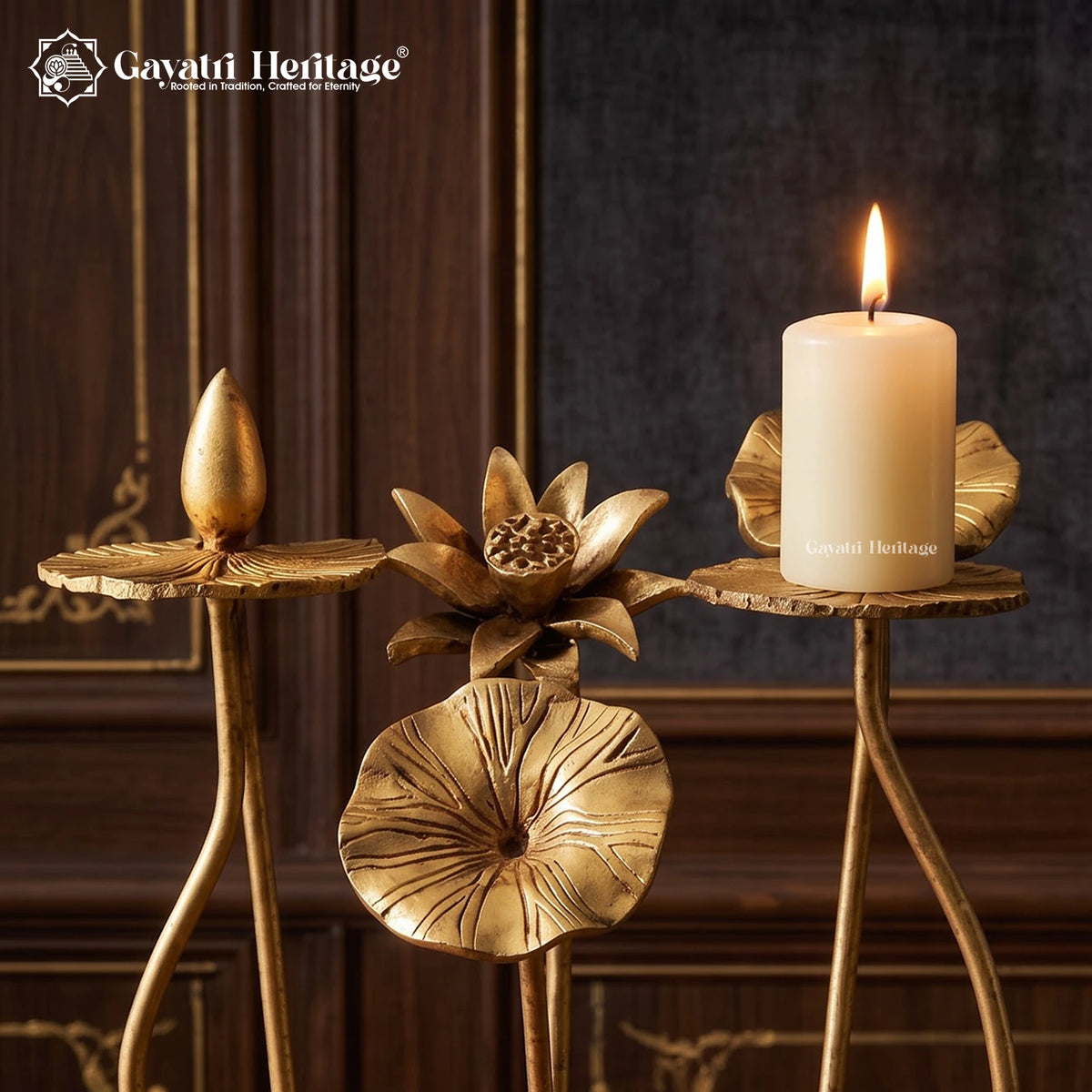 Brass Lotus Candle Stand – view 2 of 4