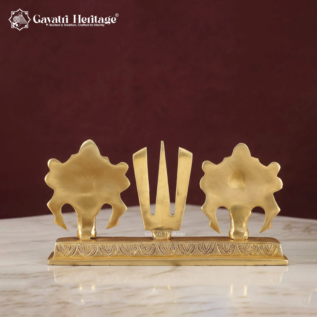 Brass Shankh Chakra Namam Set | Vishnu Emblem Wall Decor | Handmade Pooja Accent