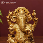 Handcrafted Brass Lord Ganesha Statue with Halo – Ganpati Idol on Lotus Throne for Home Mandir & Pooja Decor