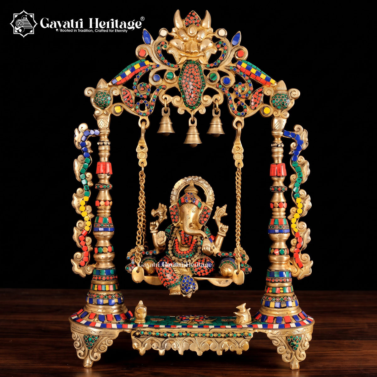 Brass Ganesha Jhula in Stone Work – Divine Décor | Gayatri Heritage