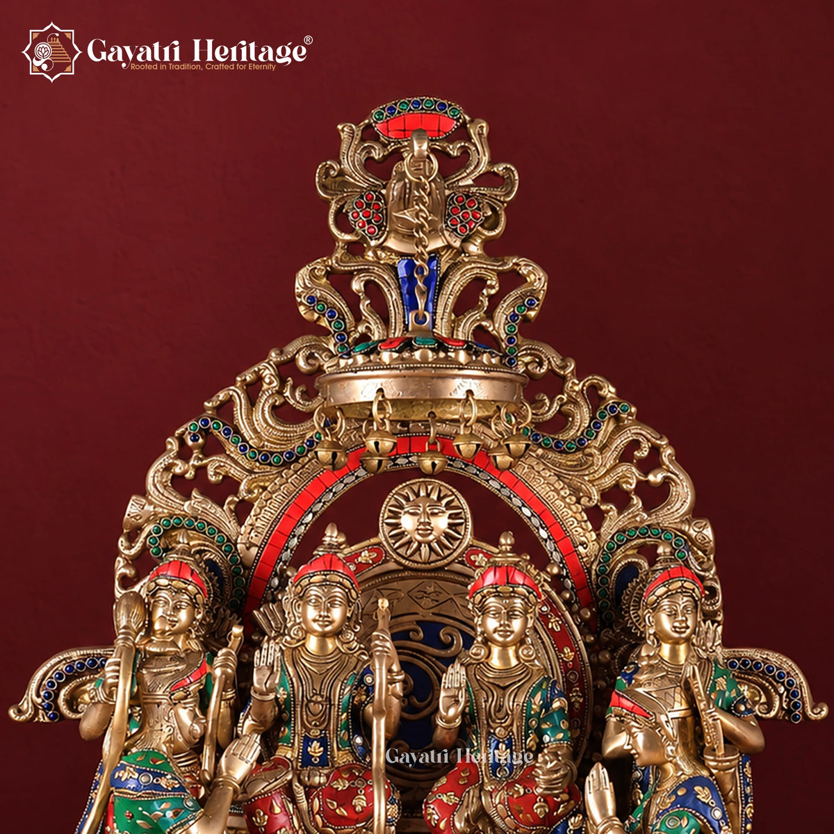 Brass Ram Panchayat Statue with Stone Work | Ram Sita Lakshman Hanuman Idol