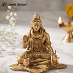 Brass Lord Shiva Statue | Meditating Shiva Idol with Om Blessing Hand | Pooja Room & Temple Decor | Spiritual Gift