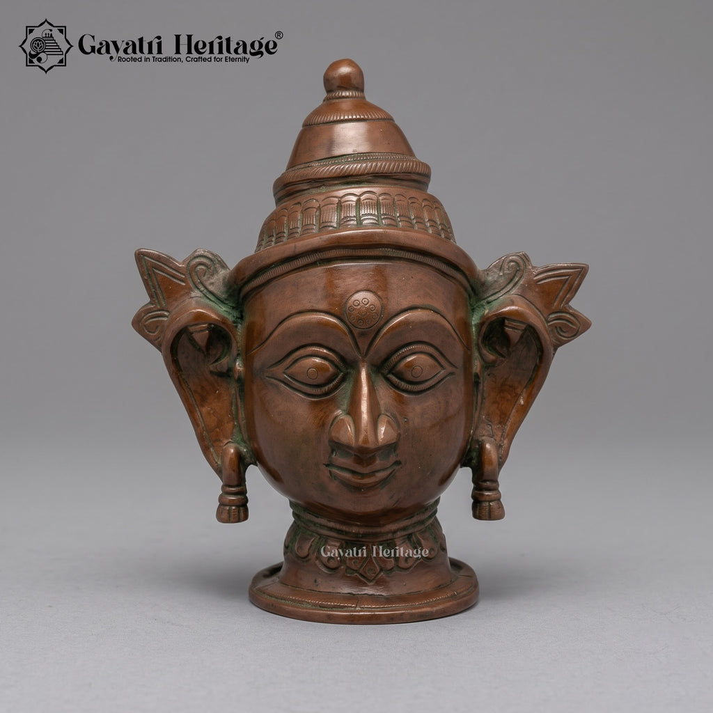 Brass Shiva Parvati Face Set – Copper Brown Antique Finish, Handcrafted Hindu Deity Mukha