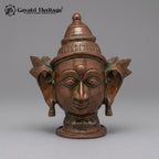 Brass Shiva Parvati Face Set – Copper Brown Antique Finish, Handcrafted Hindu Deity Mukha