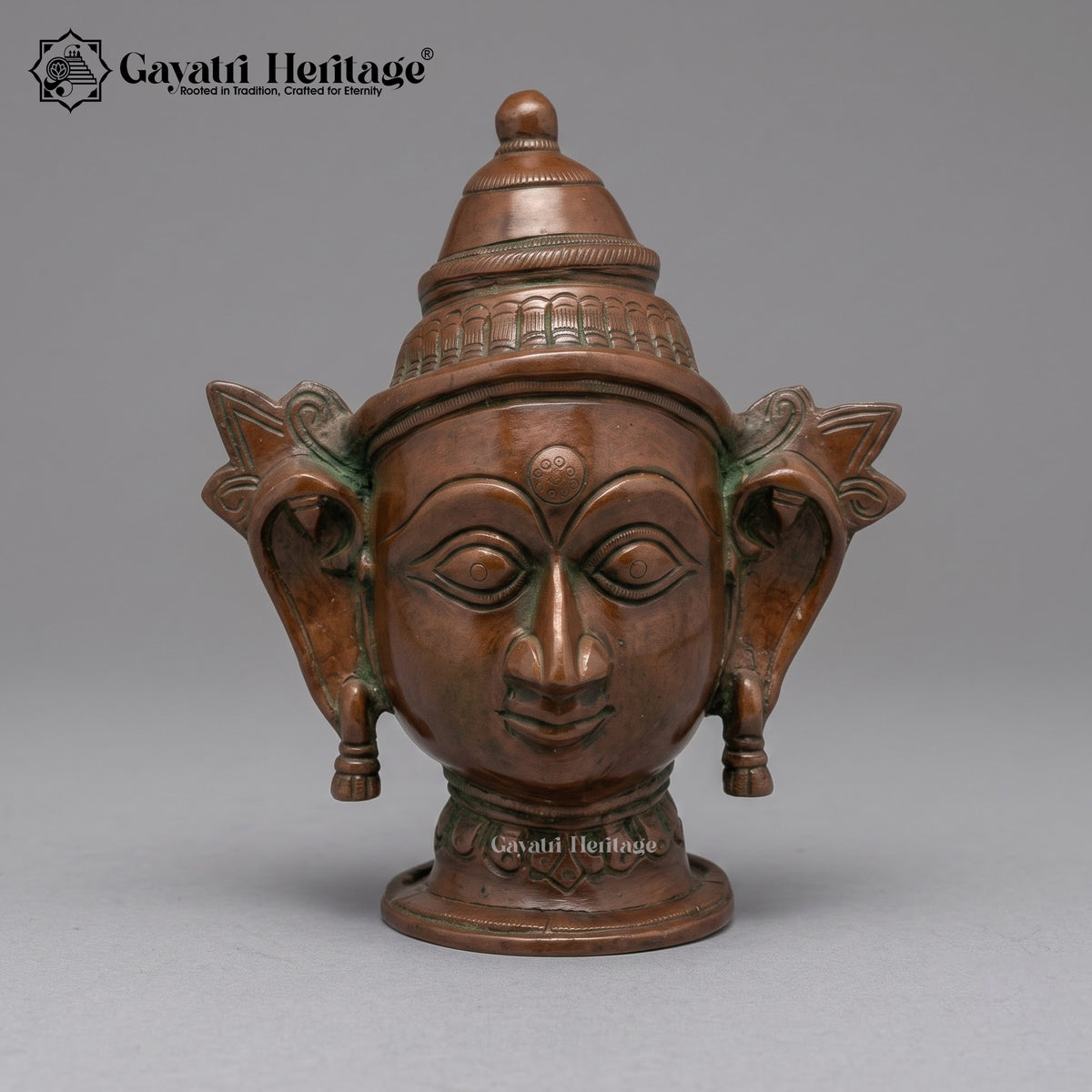 Brass Shiva Parvati Face Set – Copper Brown Antique Finish, Handcrafted Hindu Deity Mukha