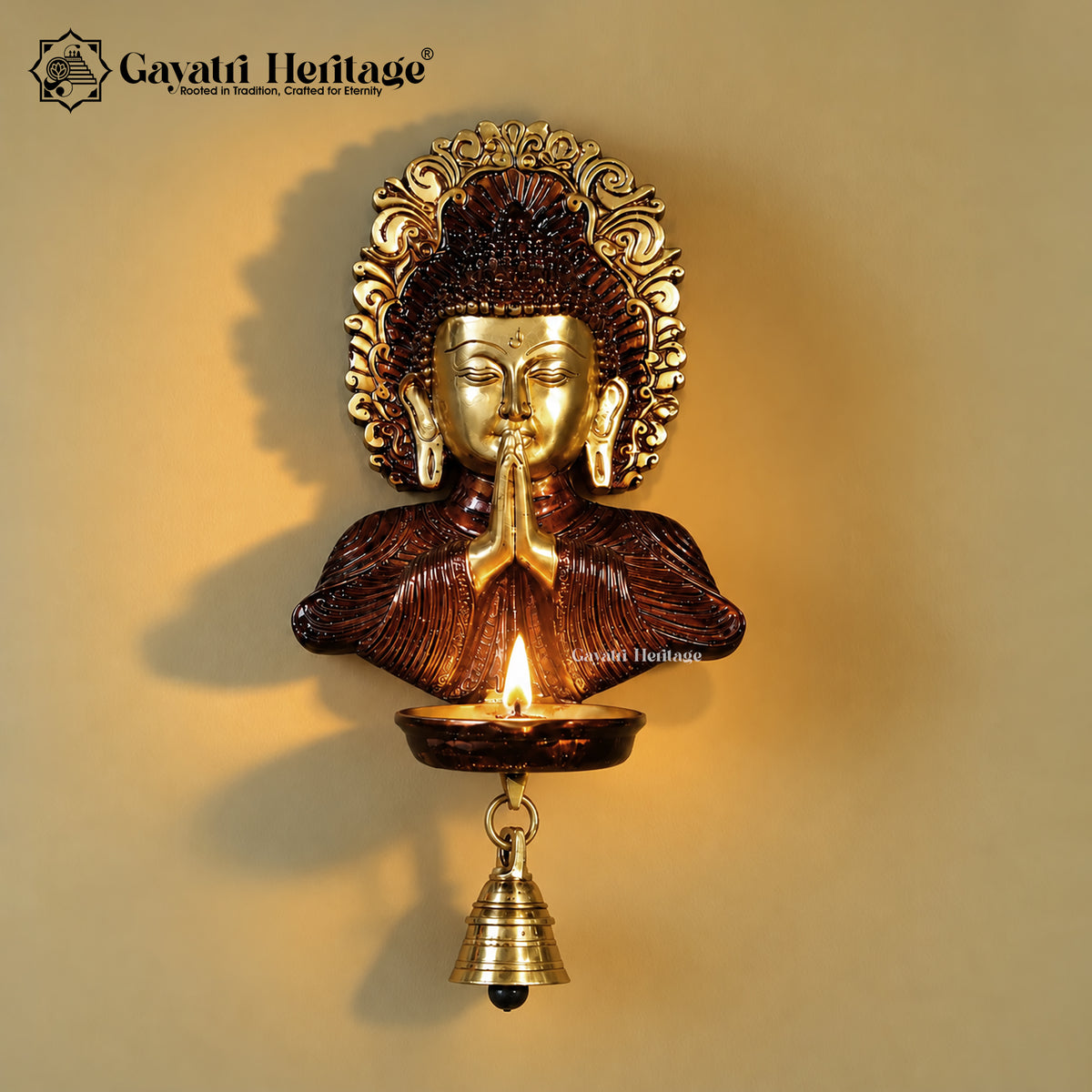 Brass Buddha Wall Hanging – Calm & Spirituality Embodied | Gayatri Heritage