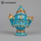 Vintage Style Shiva Parvati Mukha Statue Set – Brass Deity Face Sculpture with Blue Green Patina