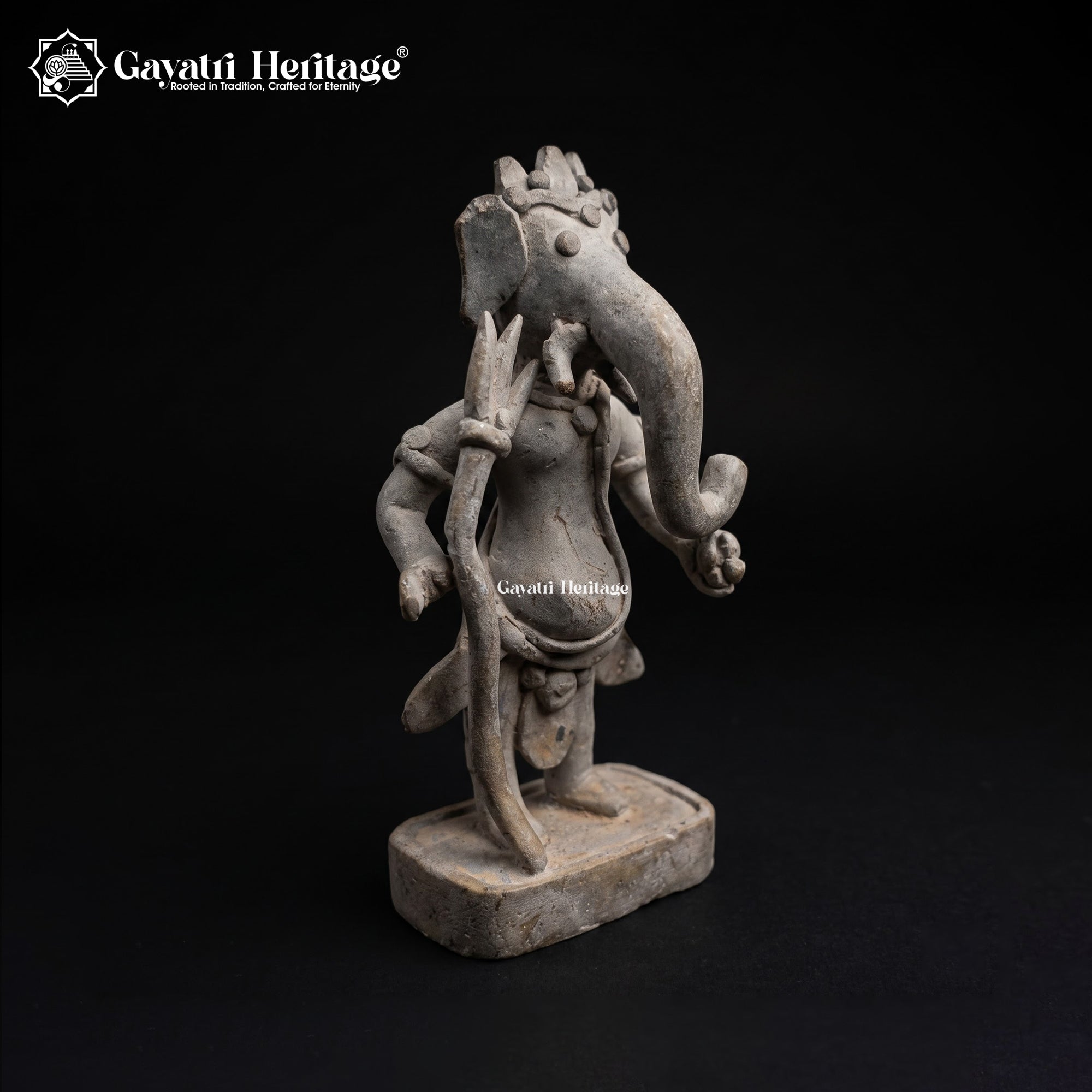 Rare Antique Brass Standing Ganesh Idol with Staff | Vintage Style Ganesha Statue