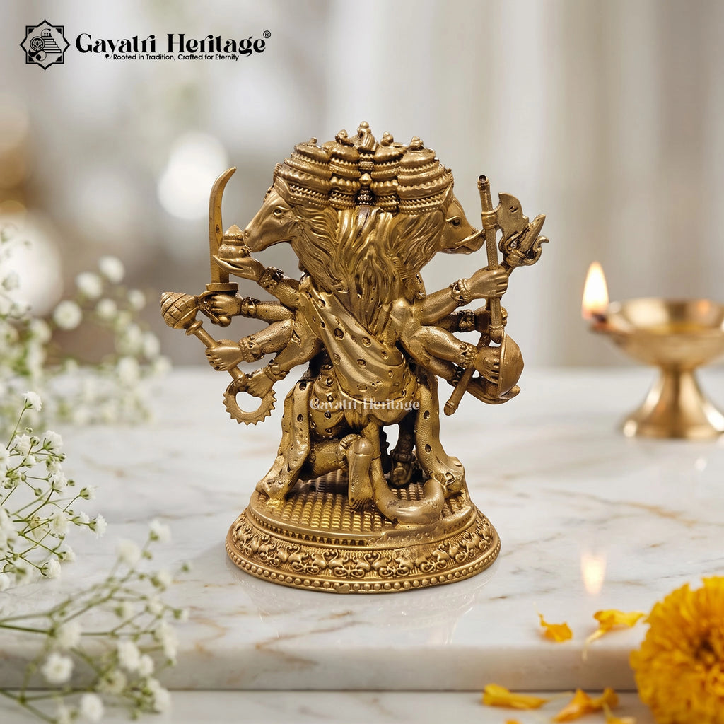 Brass Panchmukhi Hanuman Idol | Five-Faced Bajrangbali Statue | Pooja Room & Home Temple Decor