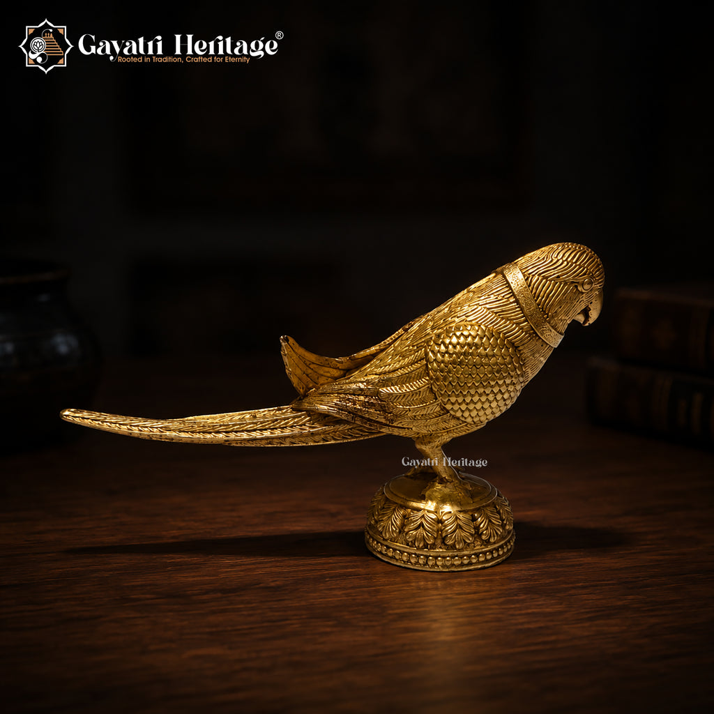 Brass Parrot Statue | Handcrafted Brass Bird Figurine for Home Decor