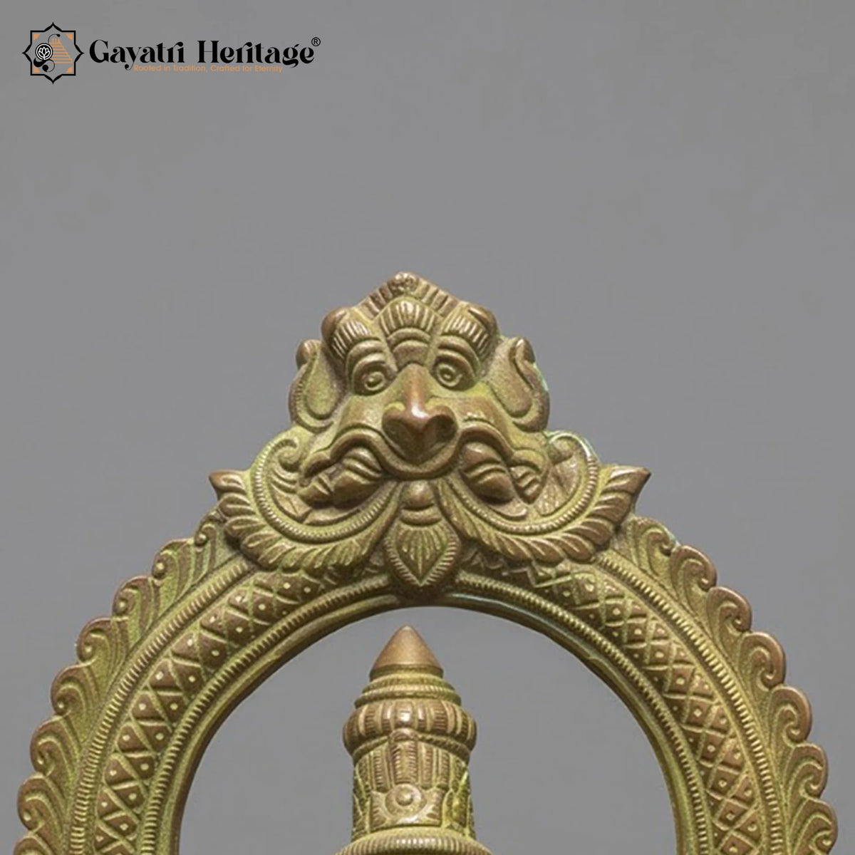Handcrafted Brass Murugan Idol | Green Patina Finish with Kirtimukha Arch | South Indian Temple Decor